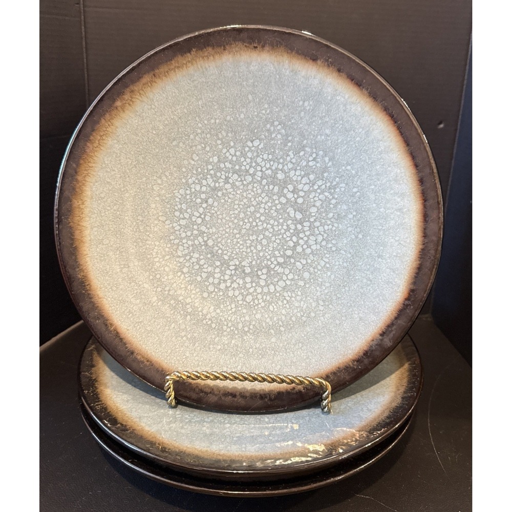 Food Network Angelica Light Blue Bronze Out Stoneware  Salad Plates Set Of 3
